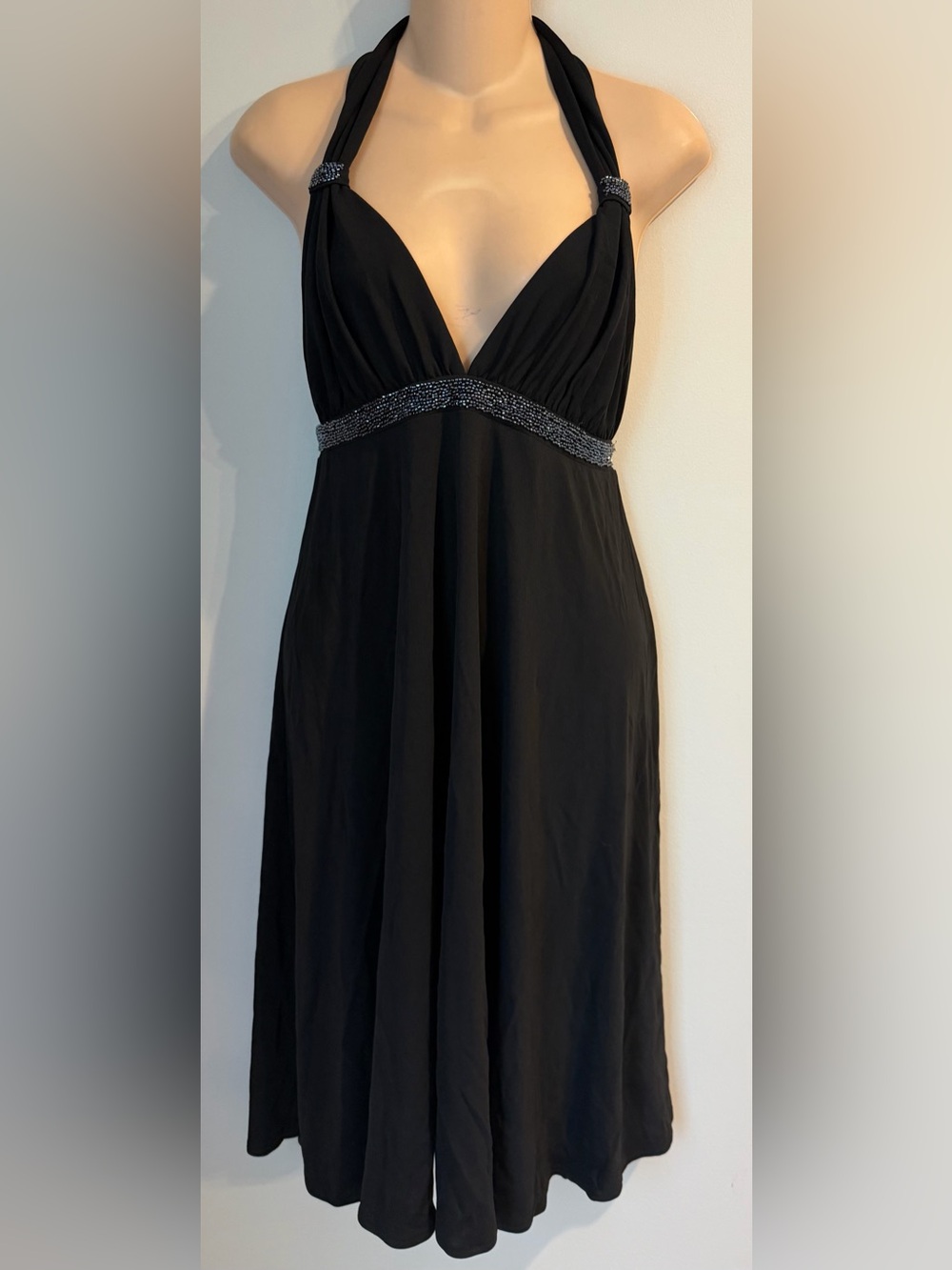 EXPRESS vintage y2k Whimsigoth Halter Beaded Black Cocktail Dress size M